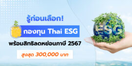 กองทุน Thai ESG พร้อมสิทธิลดหย่อนภาษี 2567 สูงสุด 300,000 บาท